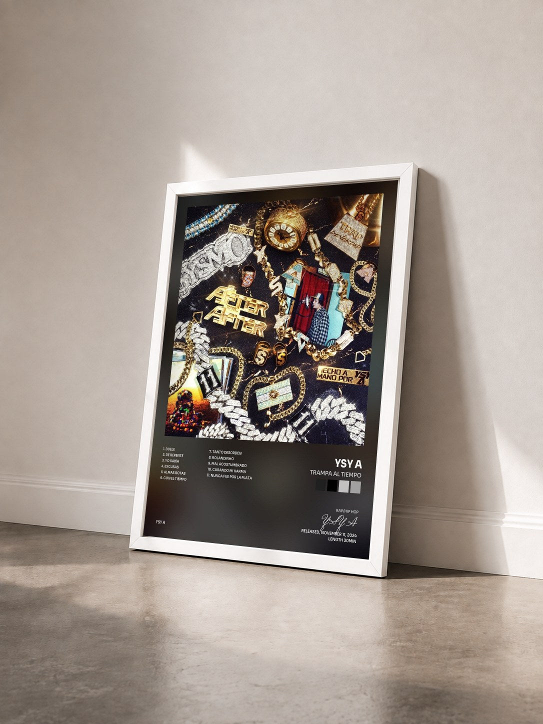 #blanc Tableau de l'album TRAMPA AL TIEMPO de YSY A vu de trois quarts, cadre blanc