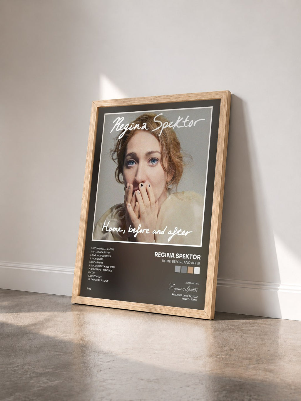 #bois Tableau de l'album Home, before and after de Regina Spektor vu de trois quarts, cadre en bois brut