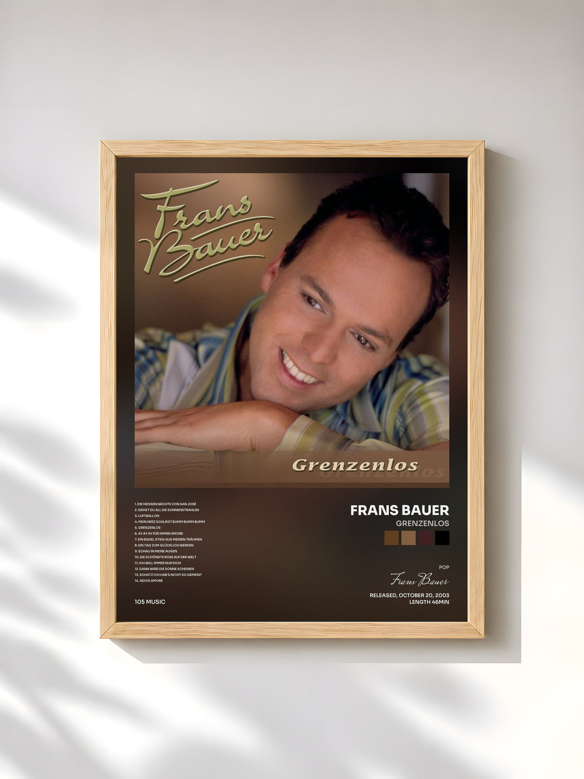 #bois Tableau de l'album Grenzenlos de Frans Bauer, cadre en bois brut, imprimé et encadré en France