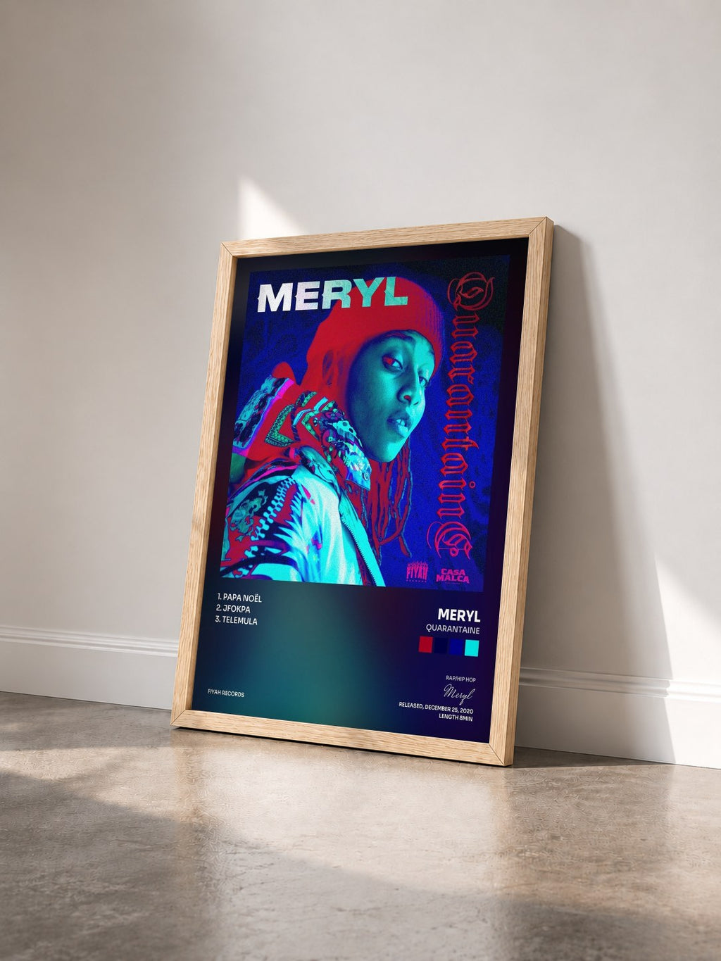 #bois Tableau de l'album Quarantaine de Meryl vu de trois quarts, cadre en bois brut