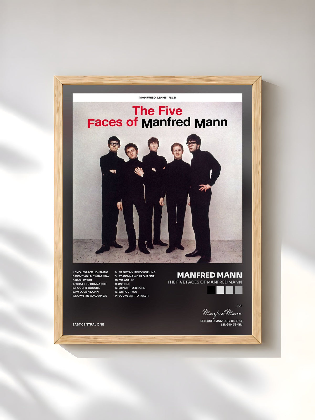 #bois Tableau de l'album The Five Faces of Manfred Mann de Manfred Mann, cadre en bois brut, imprimé et encadré en France