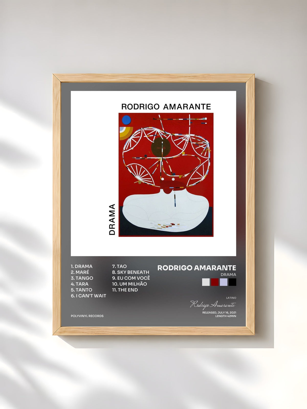 #bois Tableau de l'album Drama de Rodrigo Amarante, cadre en bois brut, imprimé et encadré en France