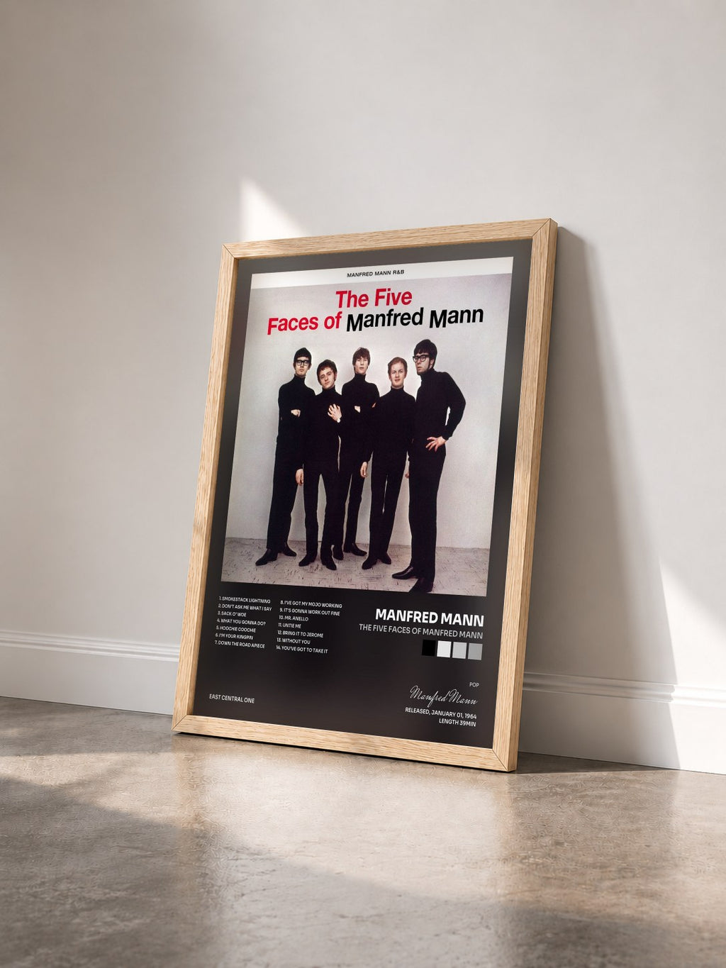 #bois Tableau de l'album The Five Faces of Manfred Mann de Manfred Mann vu de trois quarts, cadre en bois brut