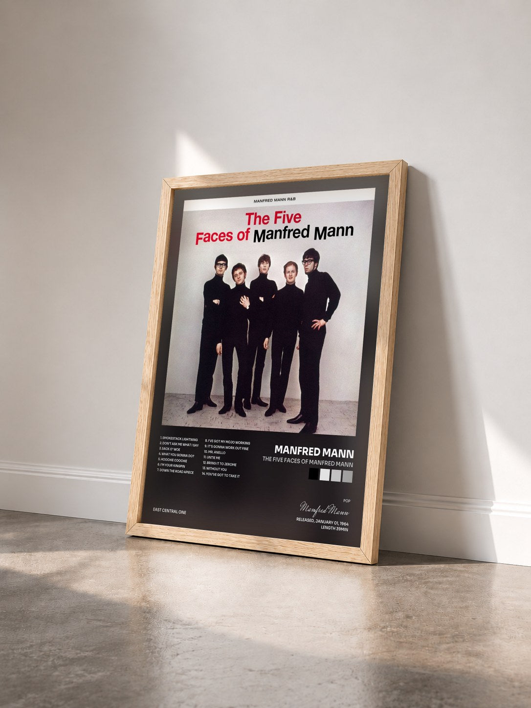 #bois Tableau de l'album The Five Faces of Manfred Mann de Manfred Mann vu de trois quarts, cadre en bois brut