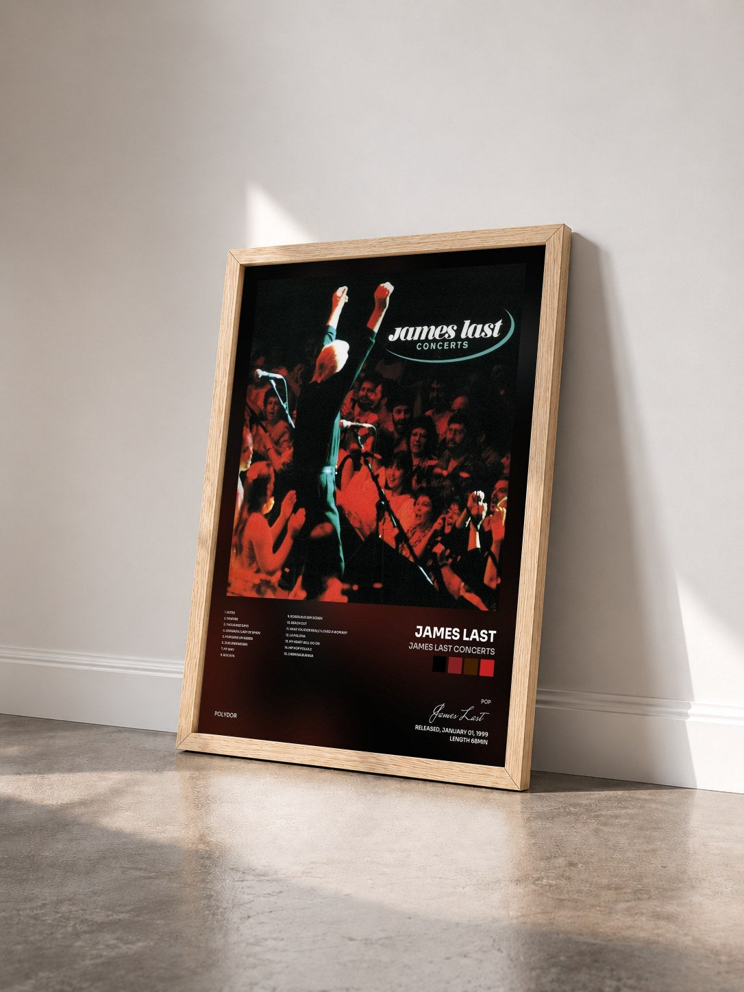 #bois Tableau de l'album James Last Concerts de James Last vu de trois quarts, cadre en bois brut
