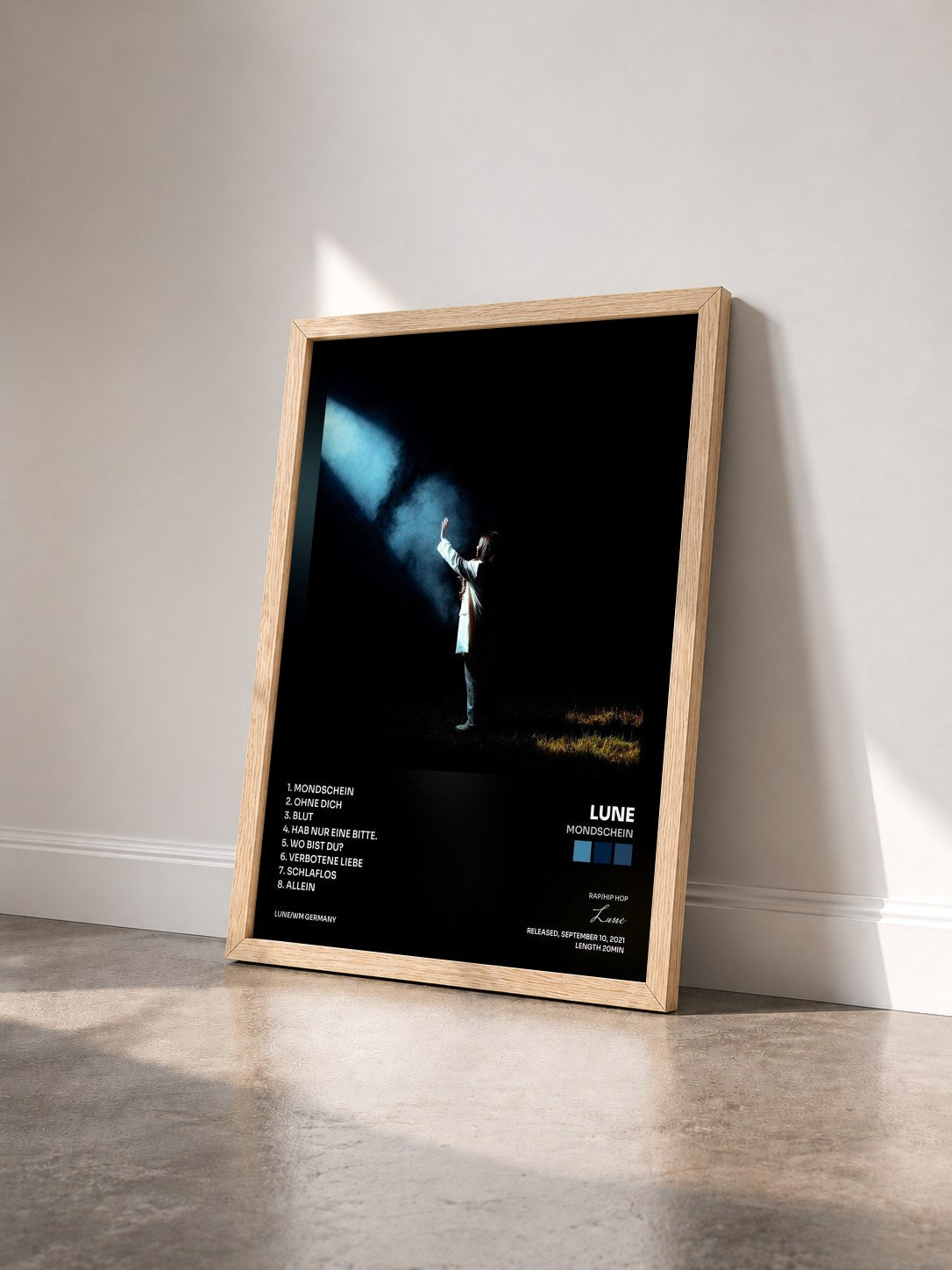 #bois Tableau de l'album MONDSCHEIN de Lune vu de trois quarts, cadre en bois brut