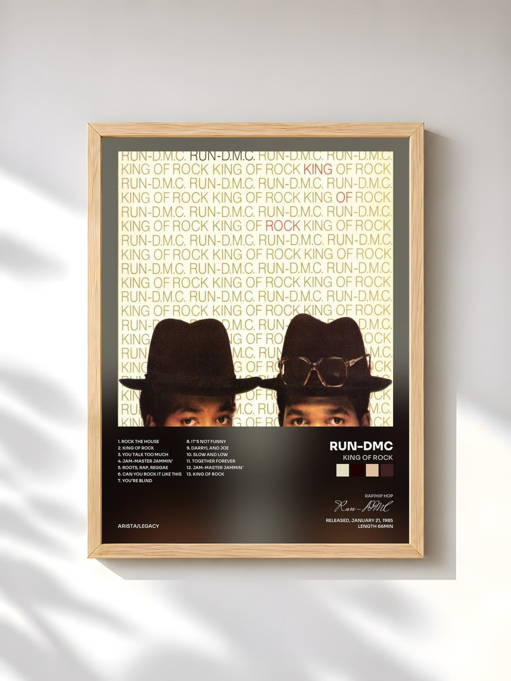 #bois Tableau de l'album King Of Rock de Run-DMC, cadre en bois brut, imprimé et encadré en France