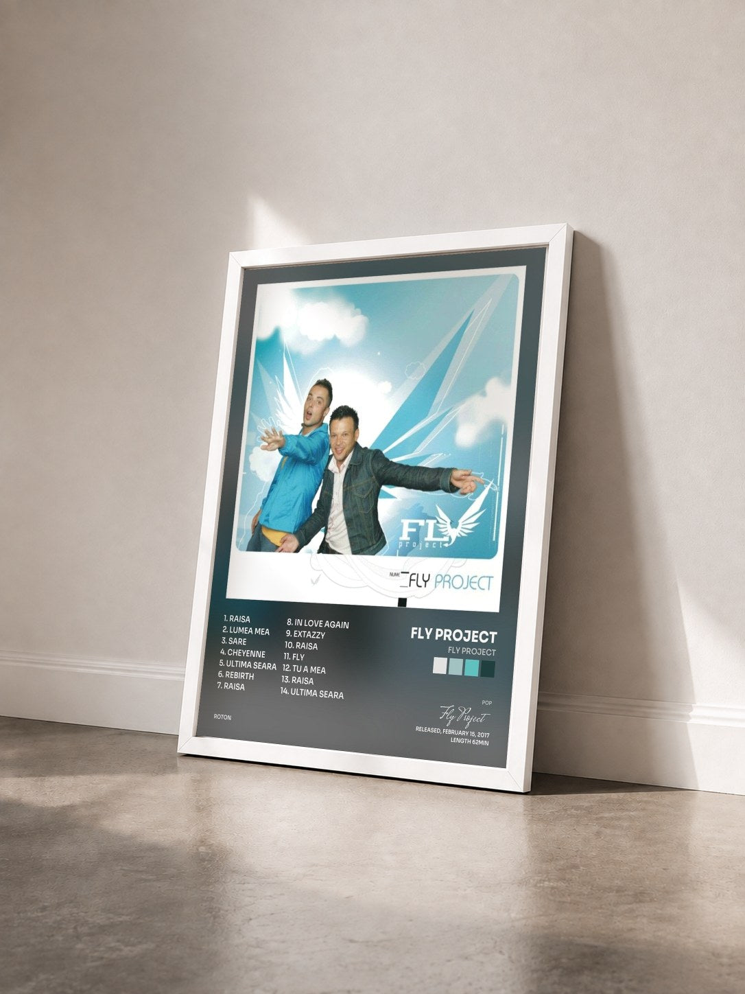 #blanc Tableau de l'album Fly Project de Fly Project vu de trois quarts, cadre blanc