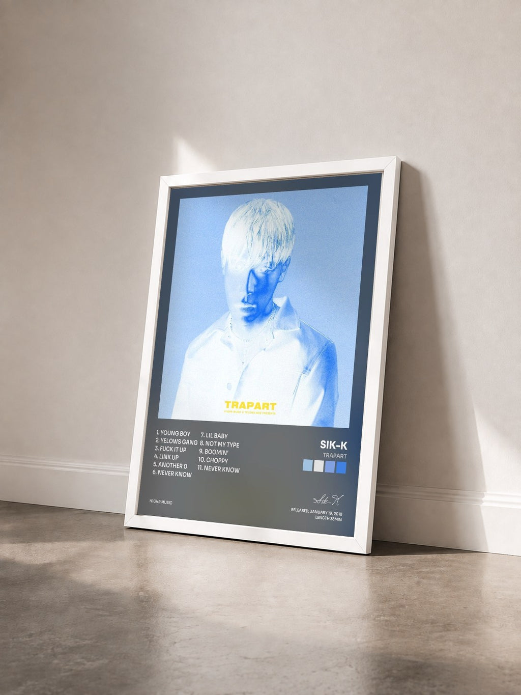 #blanc Tableau de l'album TRAPART de Sik-K vu de trois quarts, cadre blanc