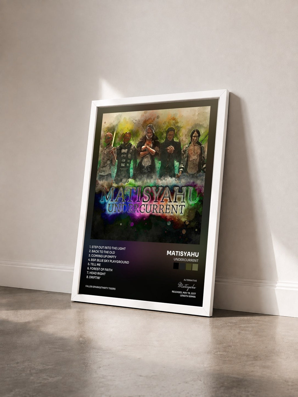 #blanc Tableau de l'album Undercurrent de Matisyahu vu de trois quarts, cadre blanc