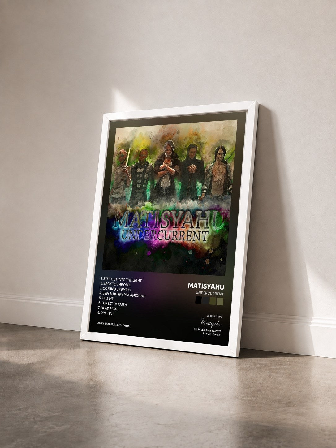#blanc Tableau de l'album Undercurrent de Matisyahu vu de trois quarts, cadre blanc