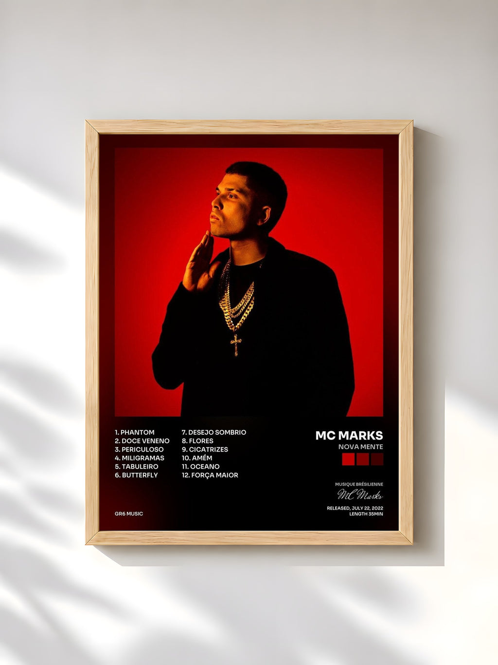 #bois Tableau de l'album Nova Mente de MC Marks, cadre en bois brut, imprimé et encadré en France