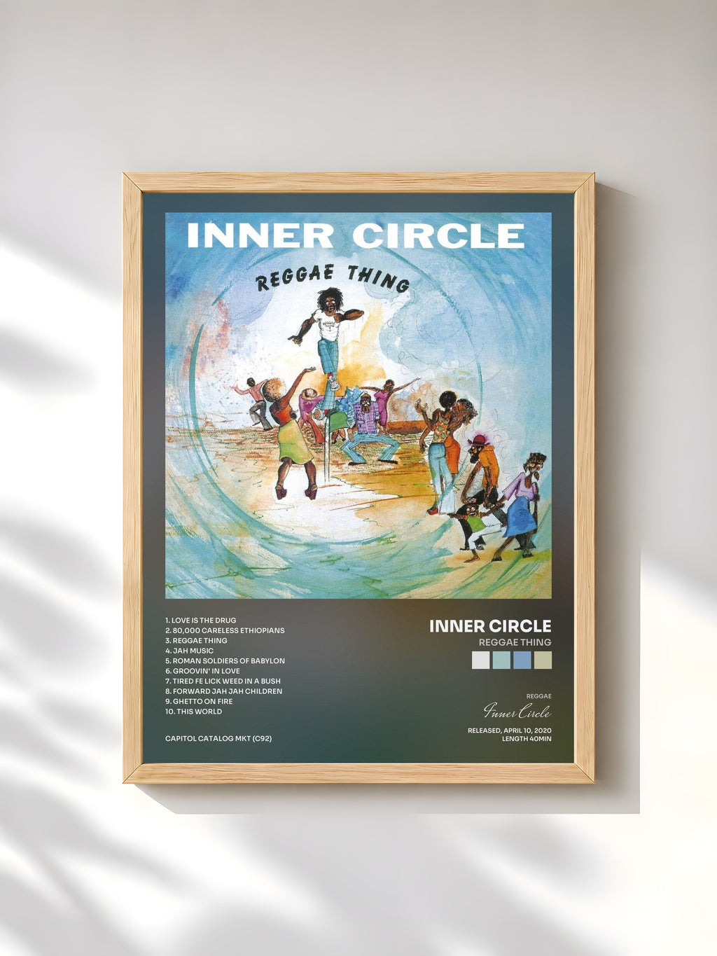 #bois Tableau de l'album Reggae Thing de Inner Circle, cadre en bois brut, imprimé et encadré en France