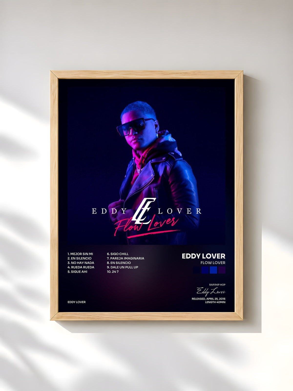 #bois Tableau de l'album Flow Lover de Eddy Lover, cadre en bois brut, imprimé et encadré en France