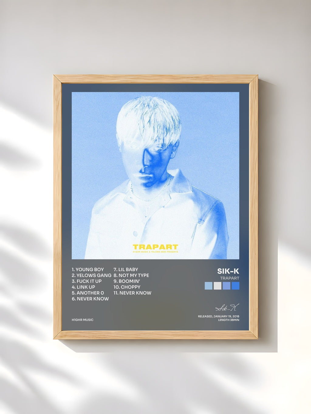 #bois Tableau de l'album TRAPART de Sik-K, cadre en bois brut, imprimé et encadré en France