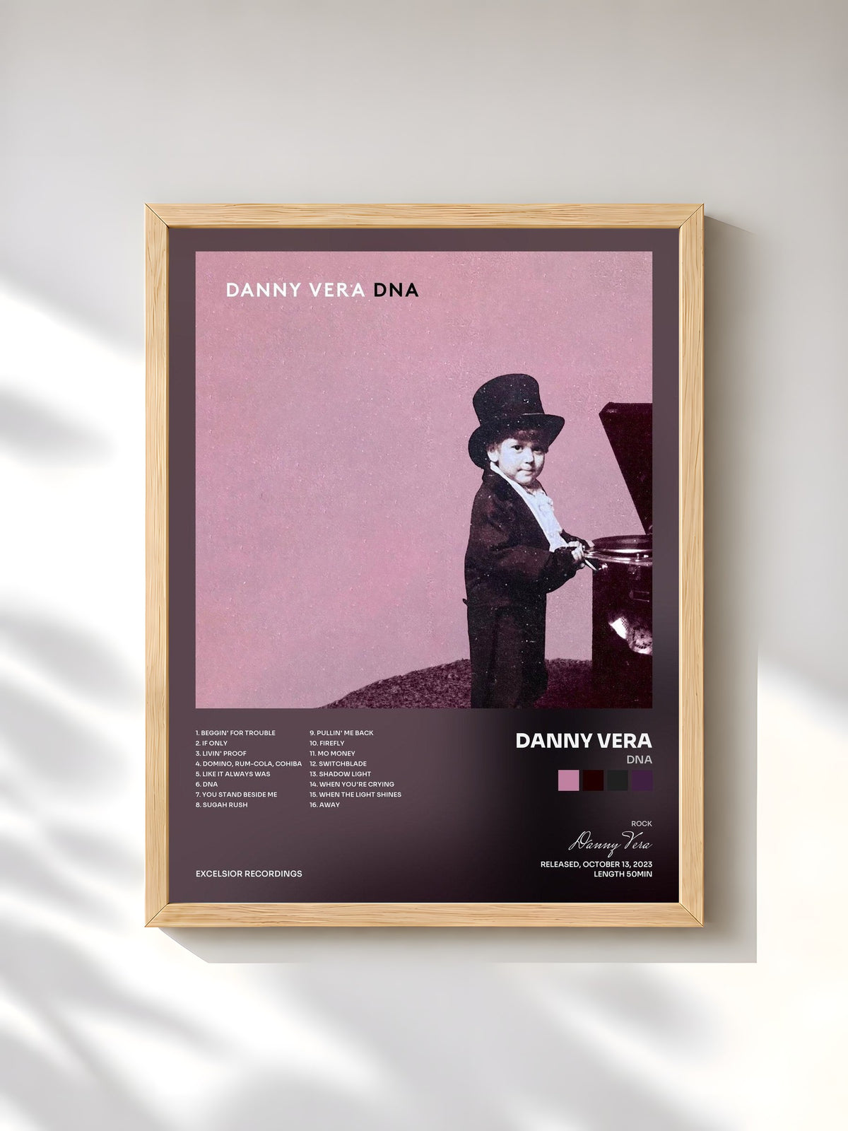 #bois Tableau de l'album DNA de Danny Vera, cadre en bois brut, imprimé et encadré en France