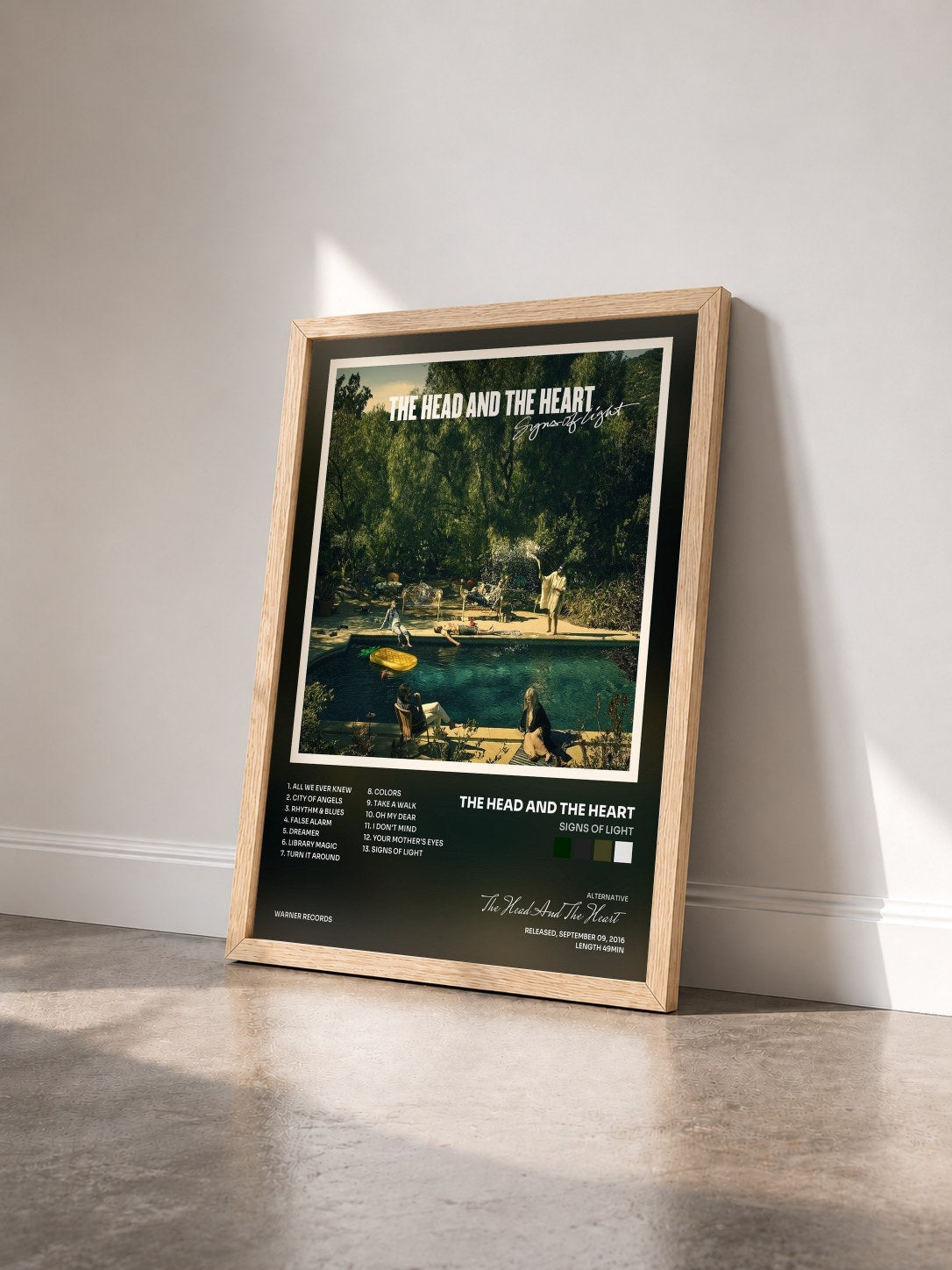 #bois Tableau de l'album Signs of Light de The Head And The Heart vu de trois quarts, cadre en bois brut
