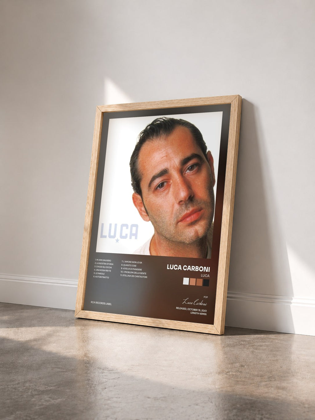 #bois Tableau de l'album Luca de Luca Carboni vu de trois quarts, cadre en bois brut