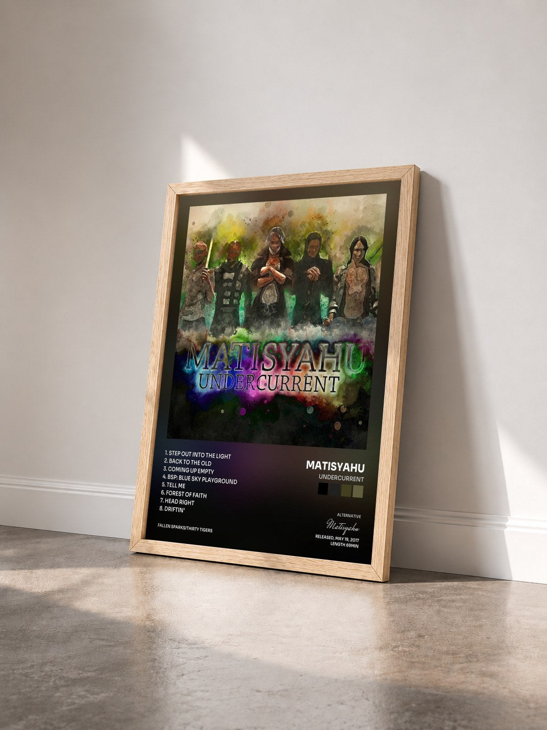 #bois Tableau de l'album Undercurrent de Matisyahu vu de trois quarts, cadre en bois brut