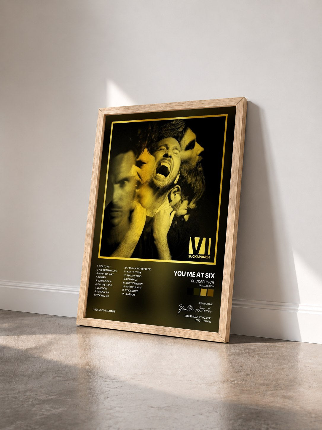 #bois Tableau de l'album SUCKAPUNCH (Deluxe Edition) de You Me At Six vu de trois quarts, cadre en bois brut