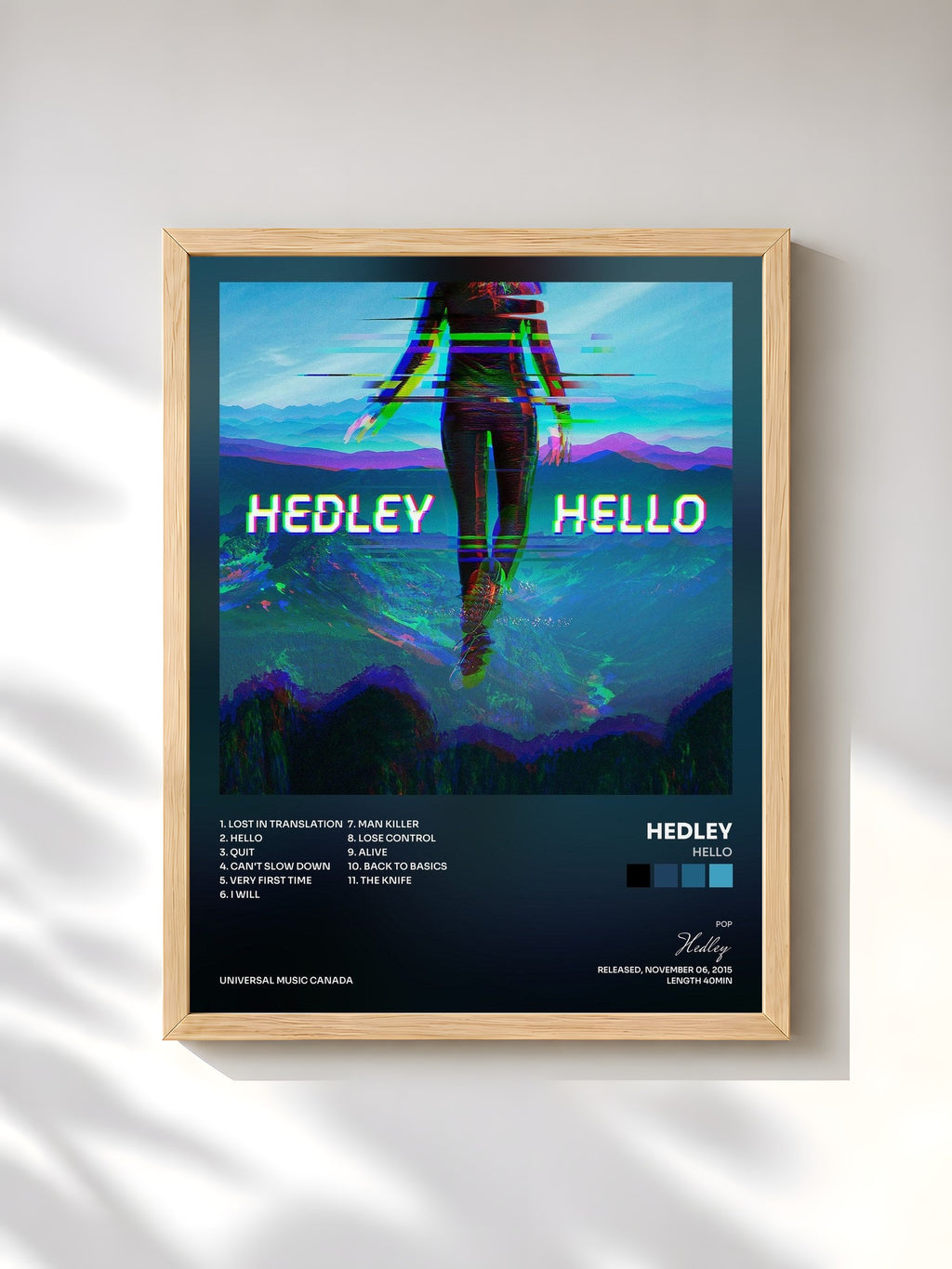 #bois Tableau de l'album Hello de Hedley, cadre en bois brut, imprimé et encadré en France