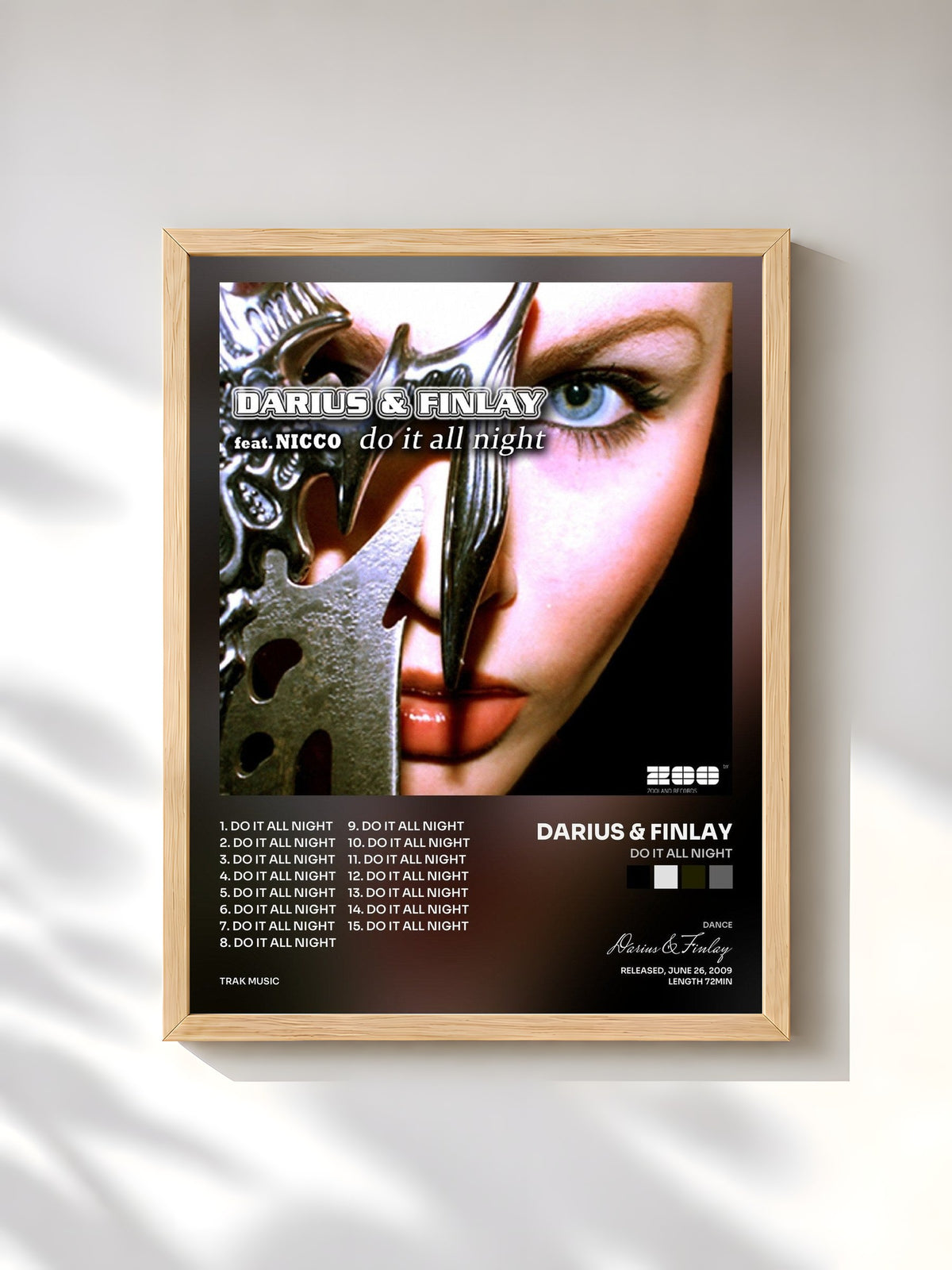 #bois Tableau de l'album Do It All Night de Darius & Finlay, cadre en bois brut, imprimé et encadré en France