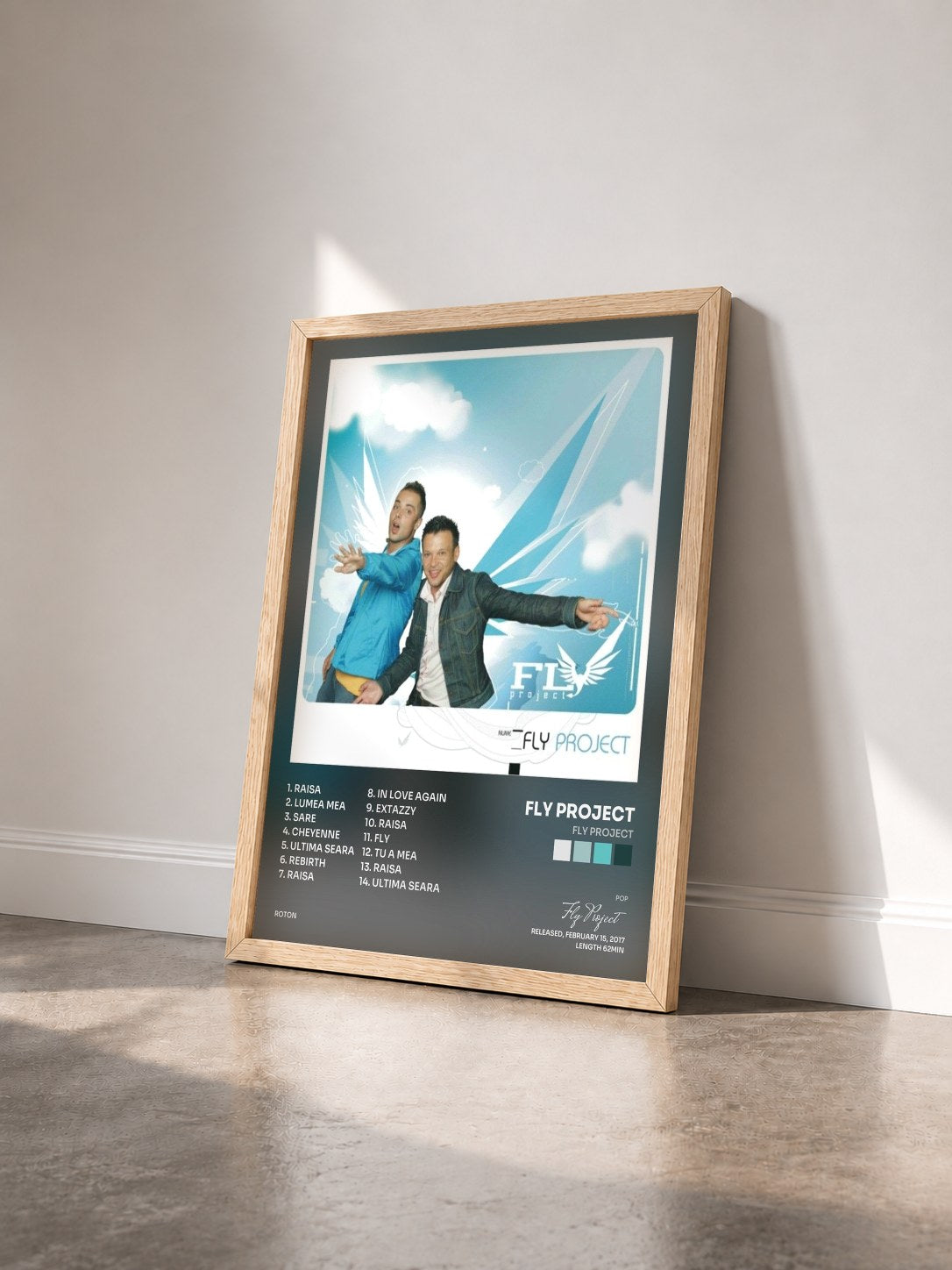 #bois Tableau de l'album Fly Project de Fly Project vu de trois quarts, cadre en bois brut