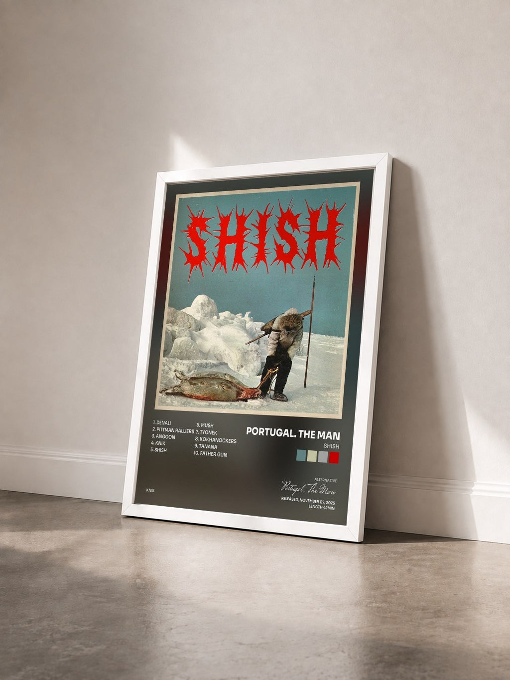 #blanc Tableau de l'album SHISH de Portugal. The Man vu de trois quarts, cadre blanc