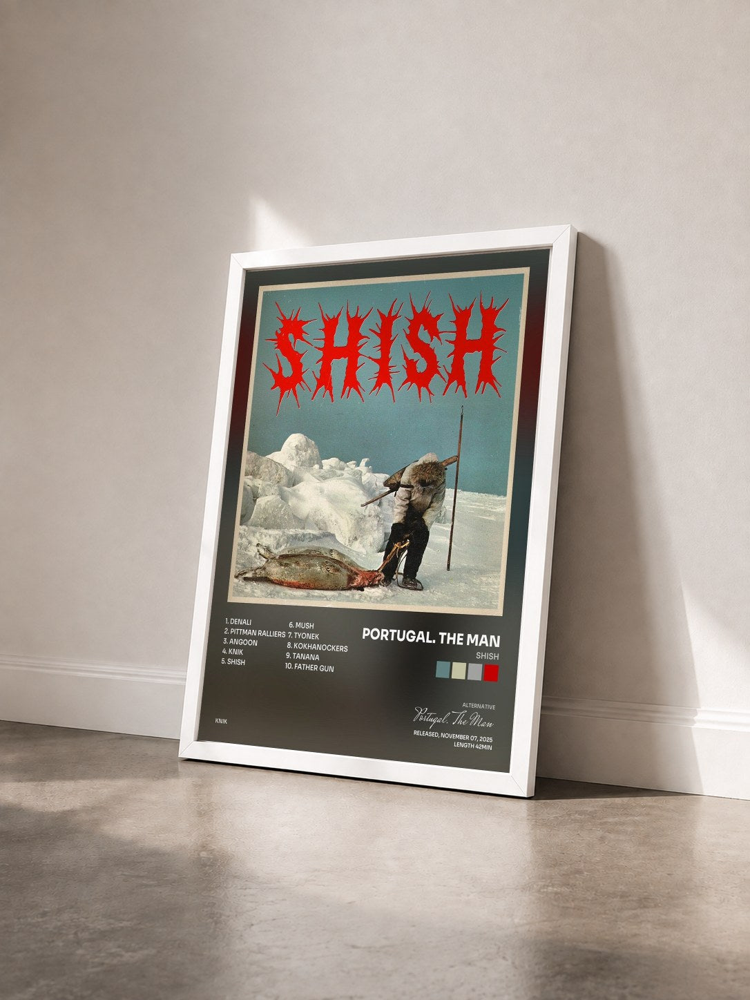 #blanc Tableau de l'album SHISH de Portugal. The Man vu de trois quarts, cadre blanc