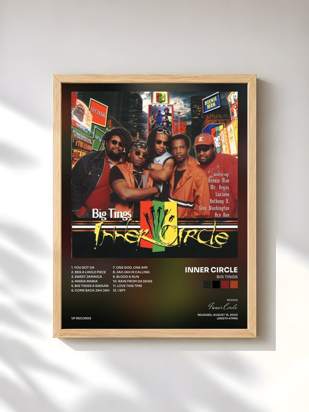 #bois Tableau de l'album Big Tings de Inner Circle, cadre en bois brut, imprimé et encadré en France
