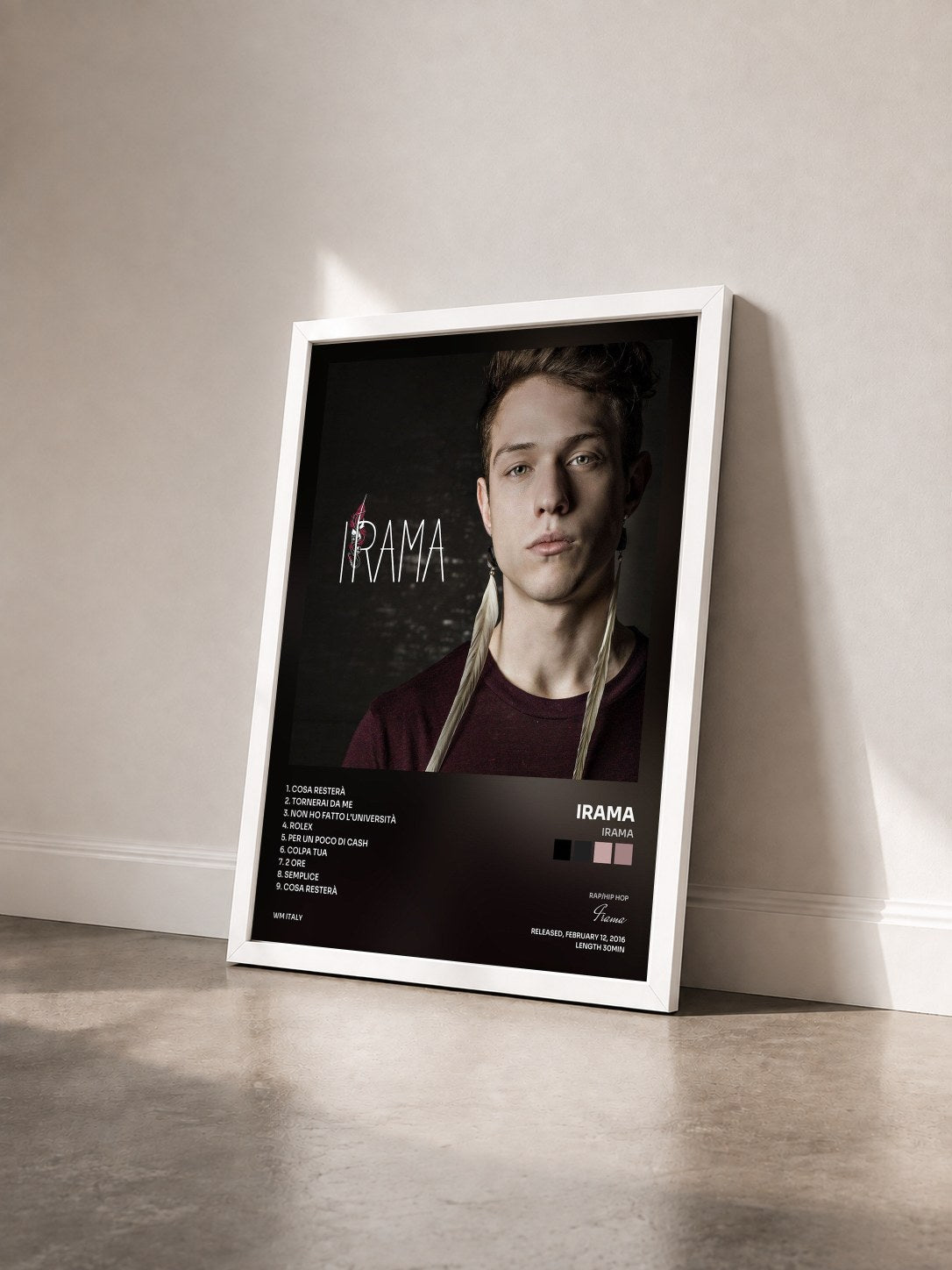 #blanc Tableau de l'album Irama de Irama vu de trois quarts, cadre blanc