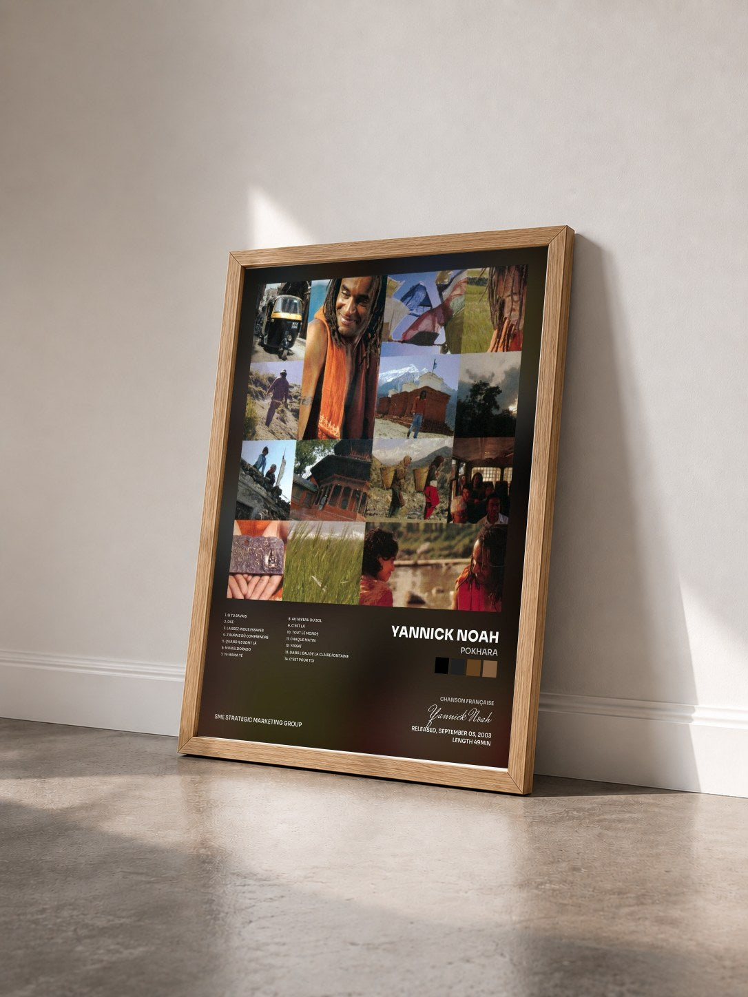 #bois Tableau de l'album Pokhara de Yannick Noah vu de trois quarts, cadre en bois brut