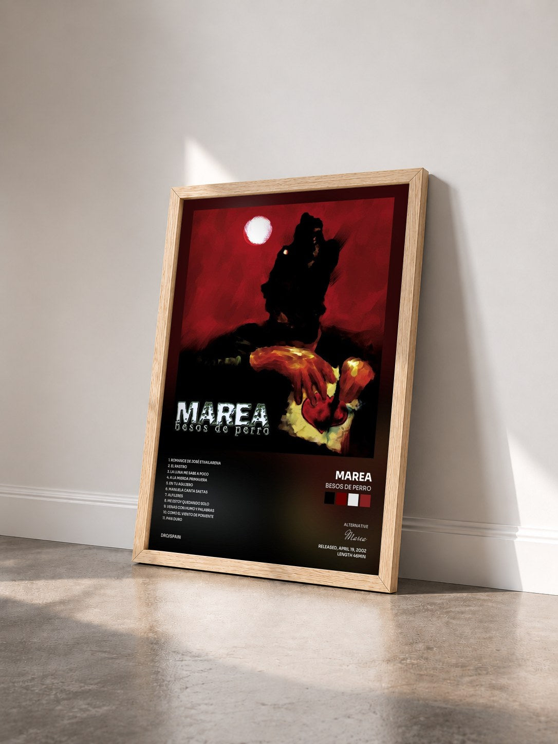 #bois Tableau de l'album Besos de Perro de Marea vu de trois quarts, cadre en bois brut