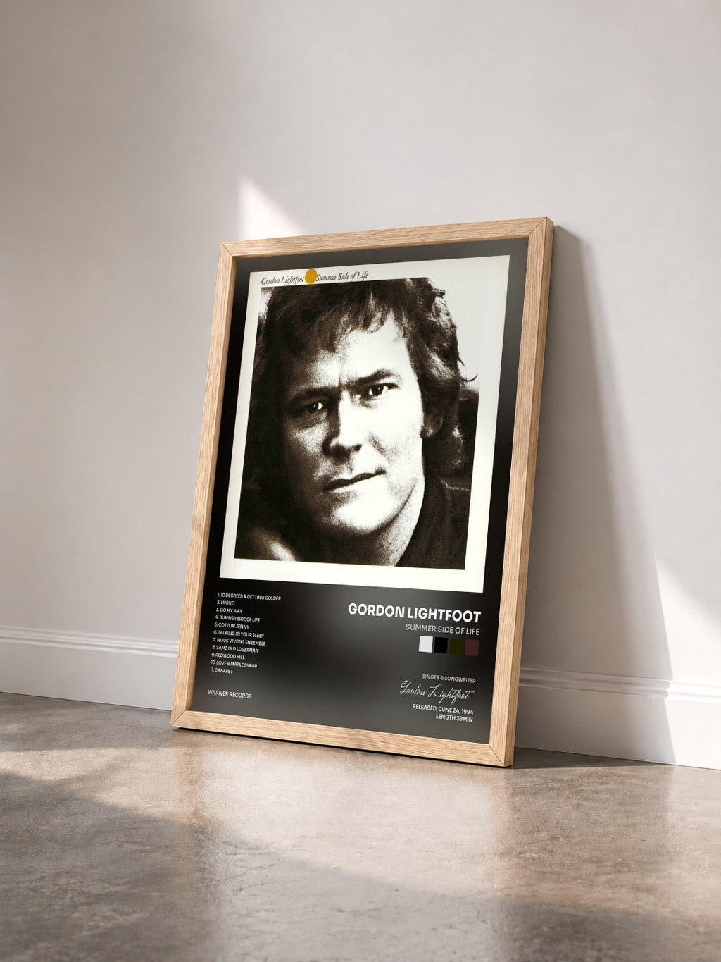 #bois Tableau de l'album Summer Side of Life de Gordon Lightfoot vu de trois quarts, cadre en bois brut