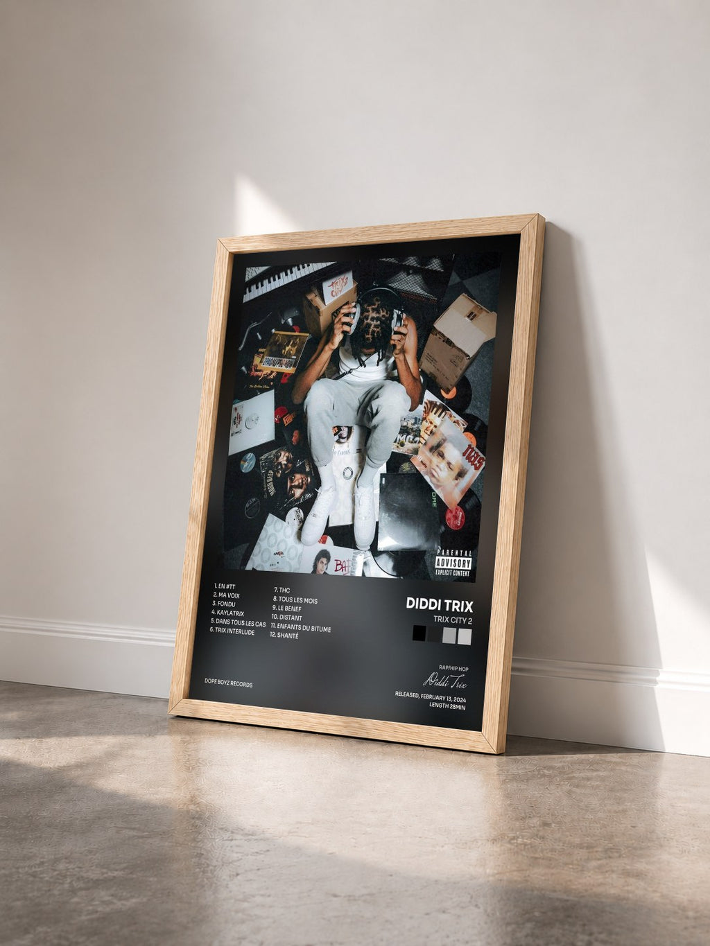 #bois Tableau de l'album Trix City 2 de Diddi Trix vu de trois quarts, cadre en bois brut