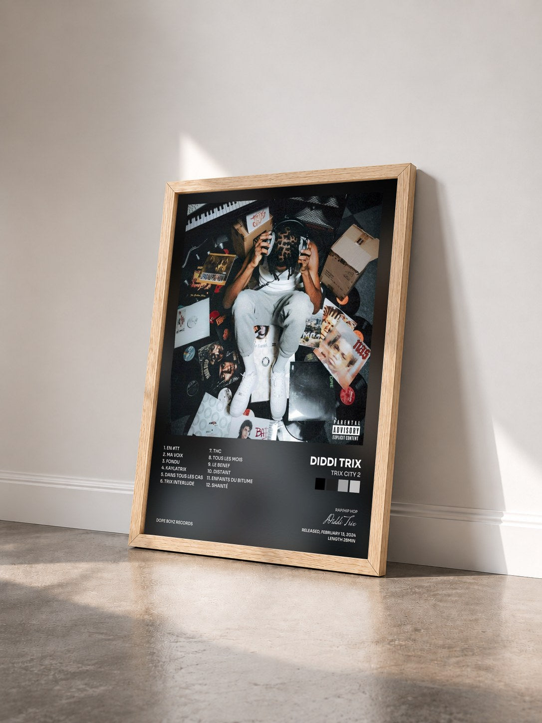 #bois Tableau de l'album Trix City 2 de Diddi Trix vu de trois quarts, cadre en bois brut