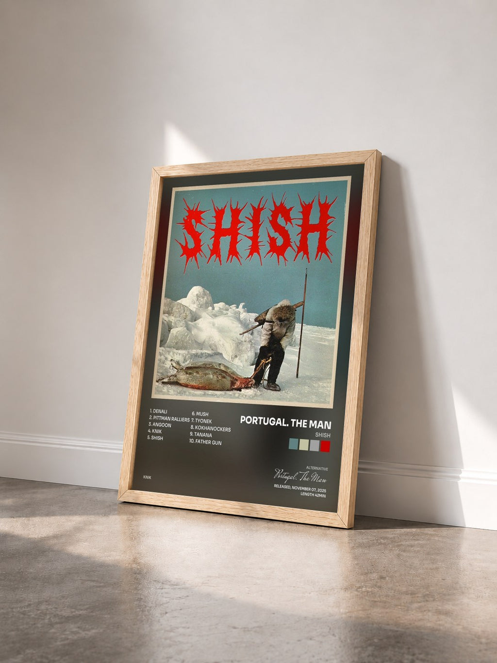 #bois Tableau de l'album SHISH de Portugal. The Man vu de trois quarts, cadre en bois brut