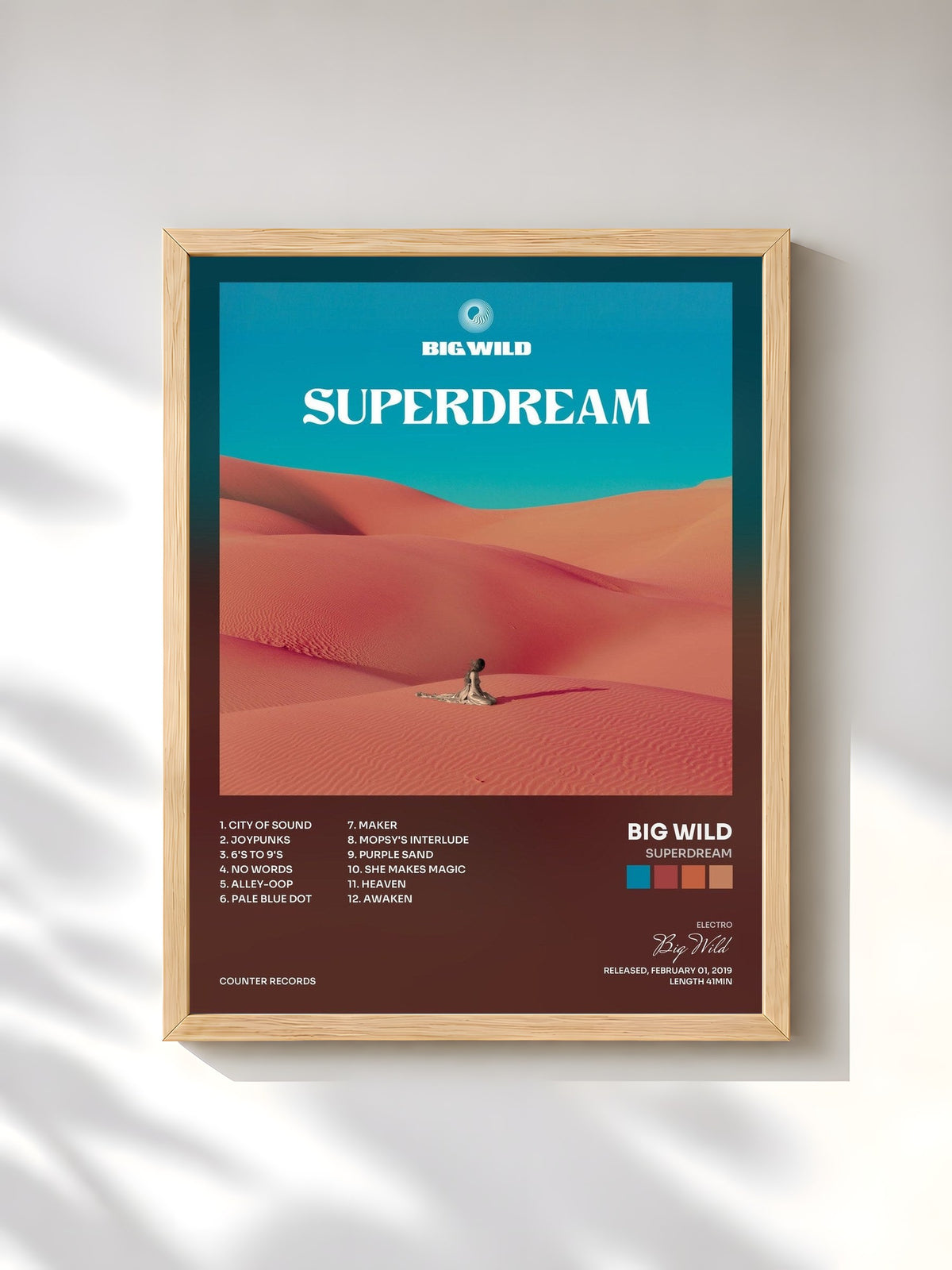 #bois Tableau de l'album Superdream de Big Wild, cadre en bois brut, imprimé et encadré en France