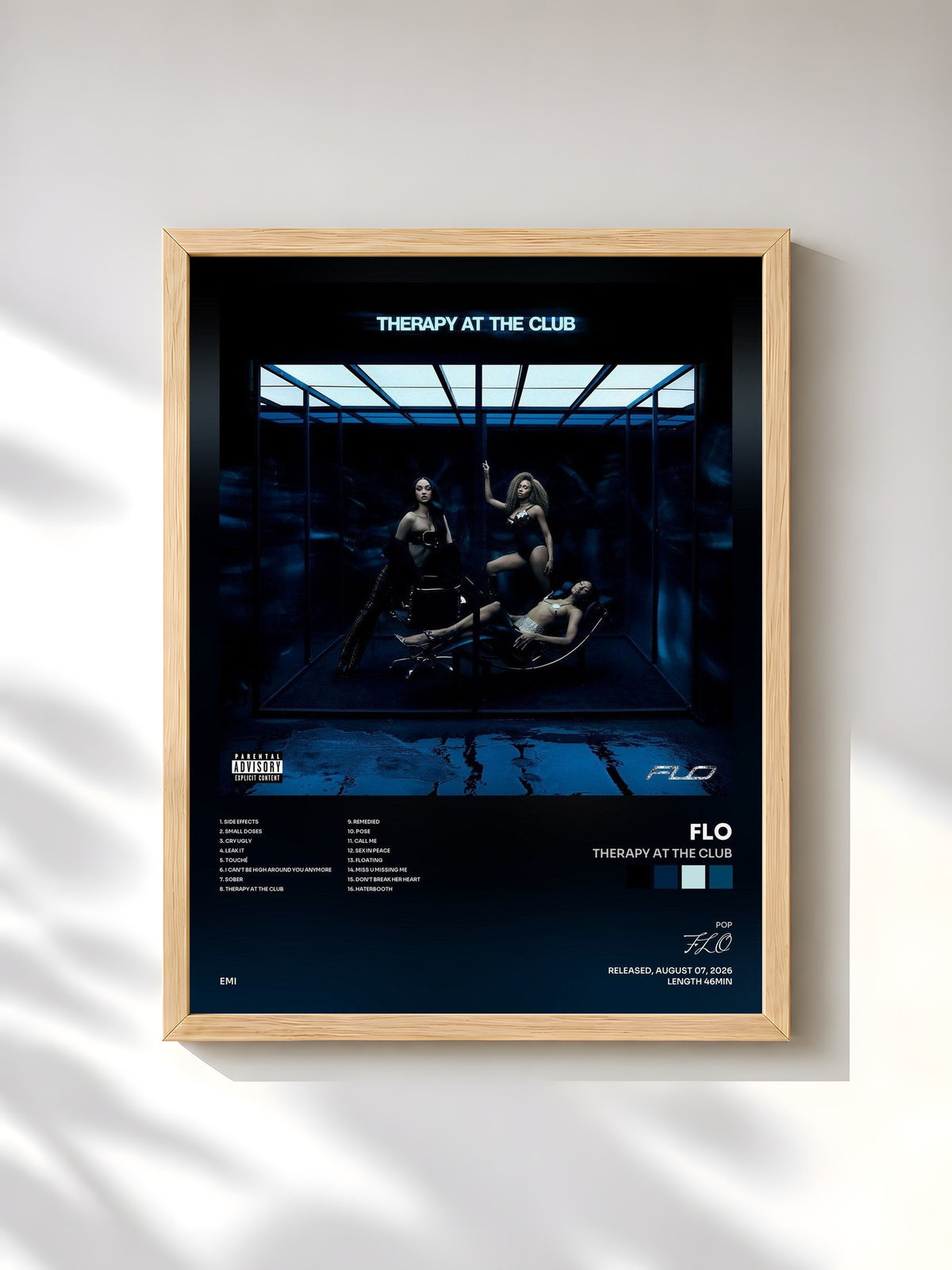 #bois Tableau de l'album THERAPY AT THE CLUB de FLO, cadre en bois brut, imprimé et encadré en France