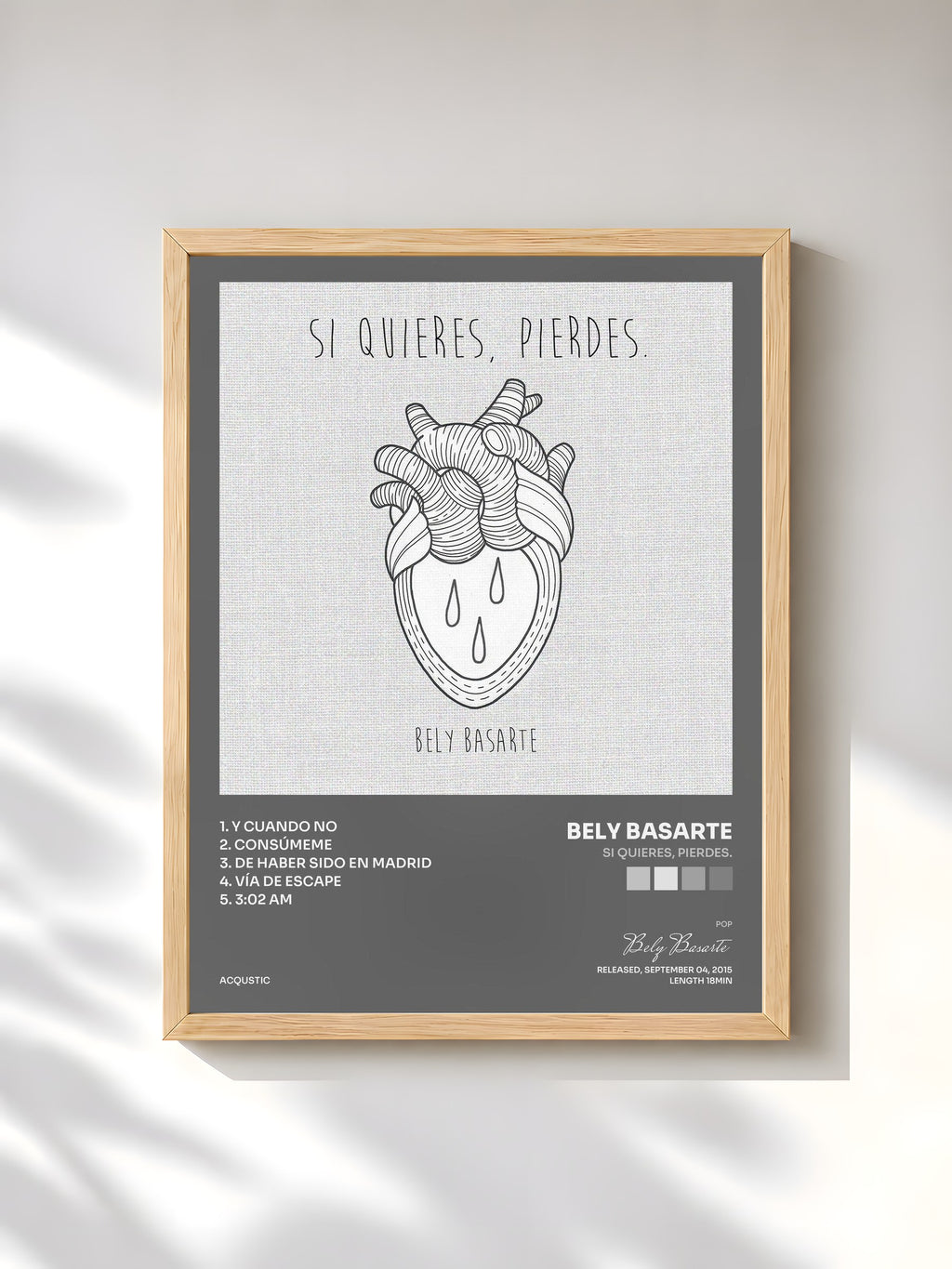 #bois Tableau de l'album Si quieres, pierdes. de Bely Basarte, cadre en bois brut, imprimé et encadré en France