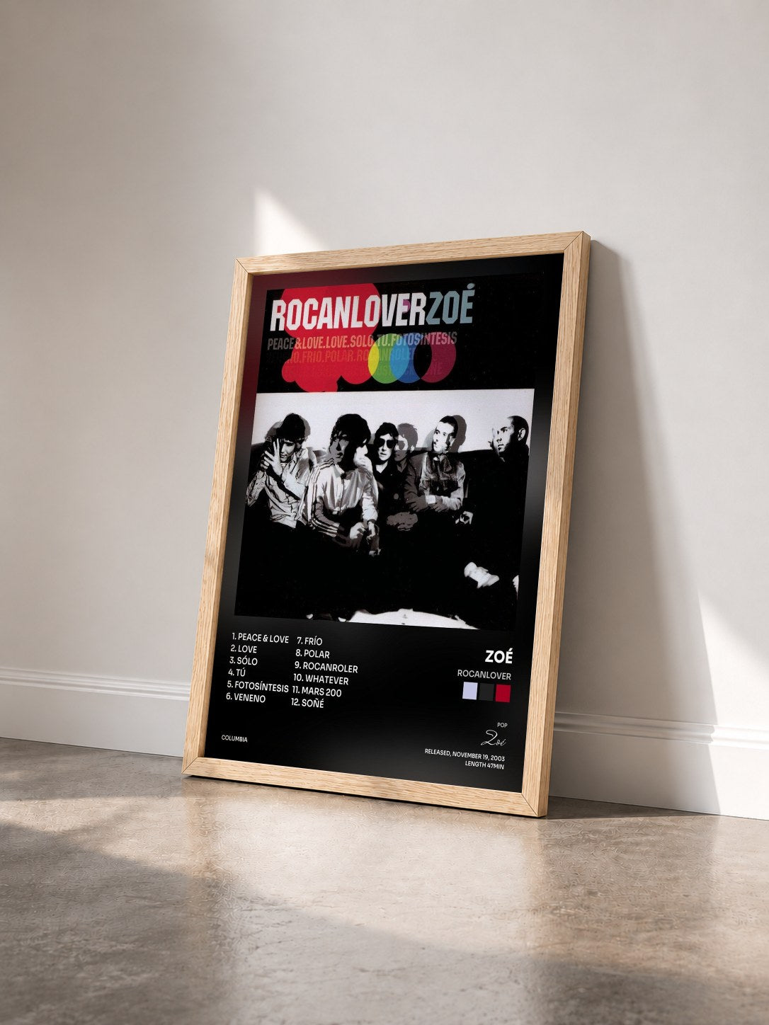 #bois Tableau de l'album Rocanlover de Zoé vu de trois quarts, cadre en bois brut