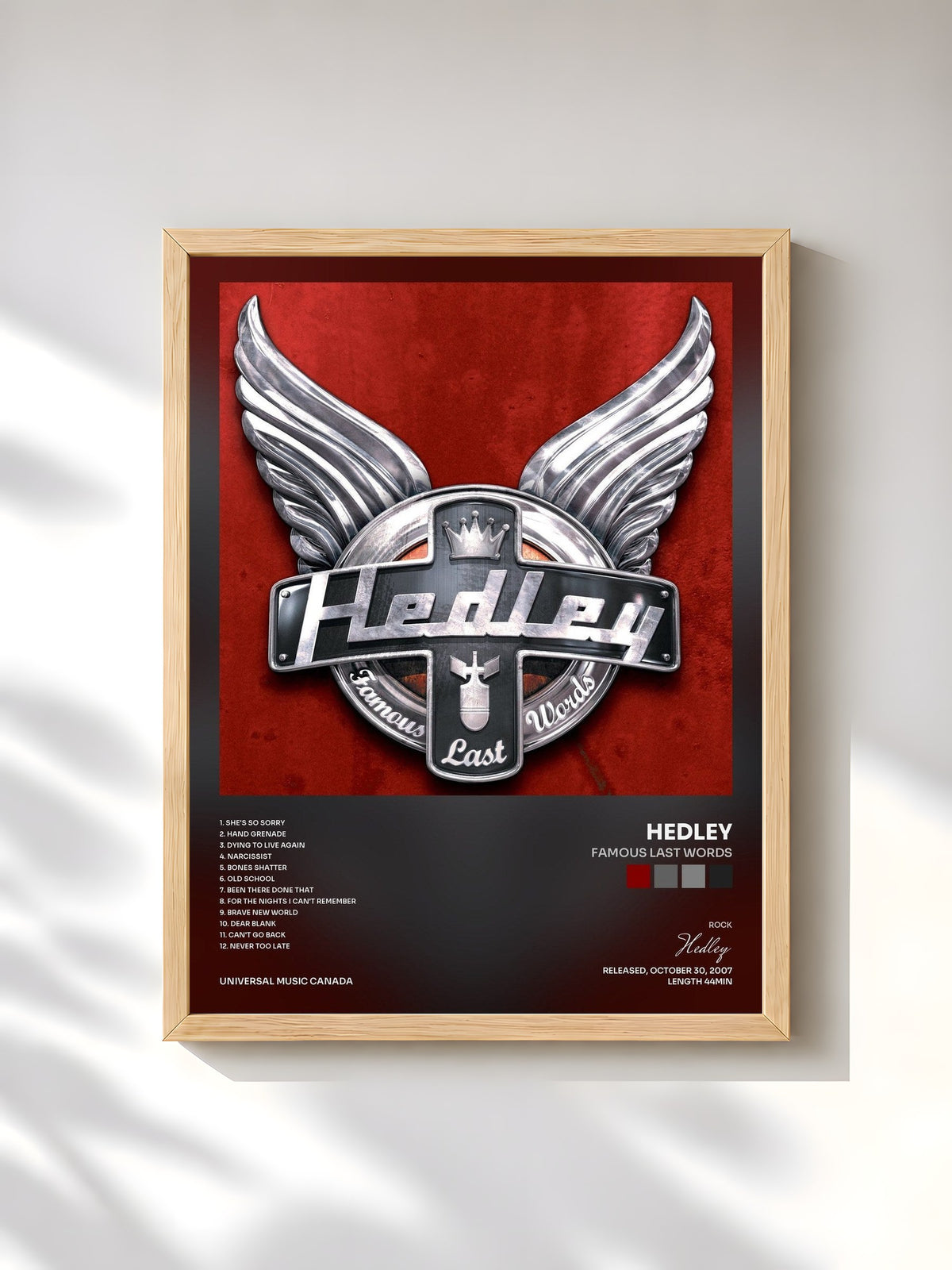 #bois Tableau de l'album Famous Last Words de Hedley, cadre en bois brut, imprimé et encadré en France