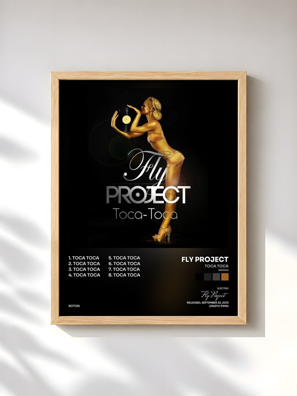 #bois Tableau de l'album Toca Toca (Remixes) de Fly Project, cadre en bois brut, imprimé et encadré en France