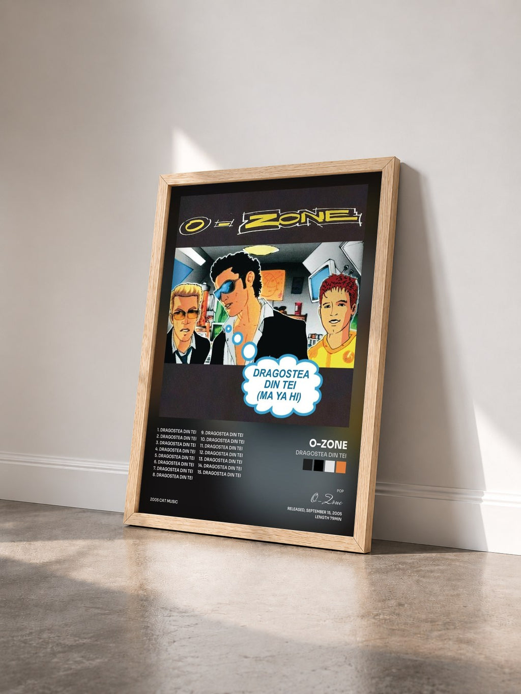 #bois Tableau de l'album Dragostea din tei de O-Zone vu de trois quarts, cadre en bois brut