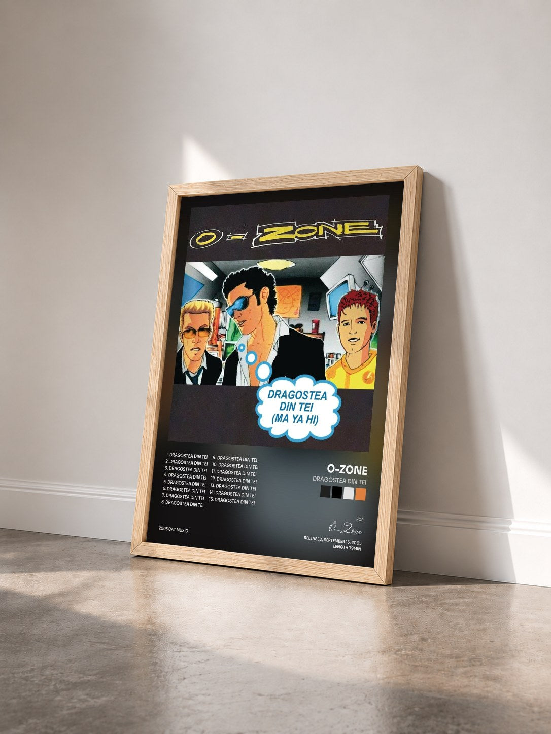 #bois Tableau de l'album Dragostea din tei de O-Zone vu de trois quarts, cadre en bois brut