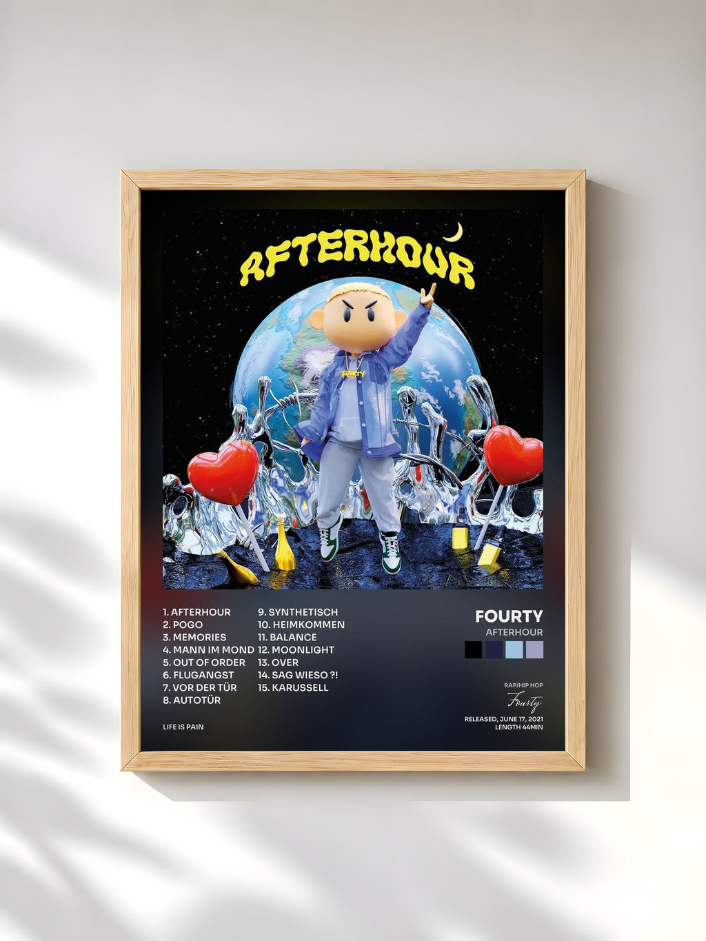 #bois Tableau de l'album Afterhour de Fourty, cadre en bois brut, imprimé et encadré en France