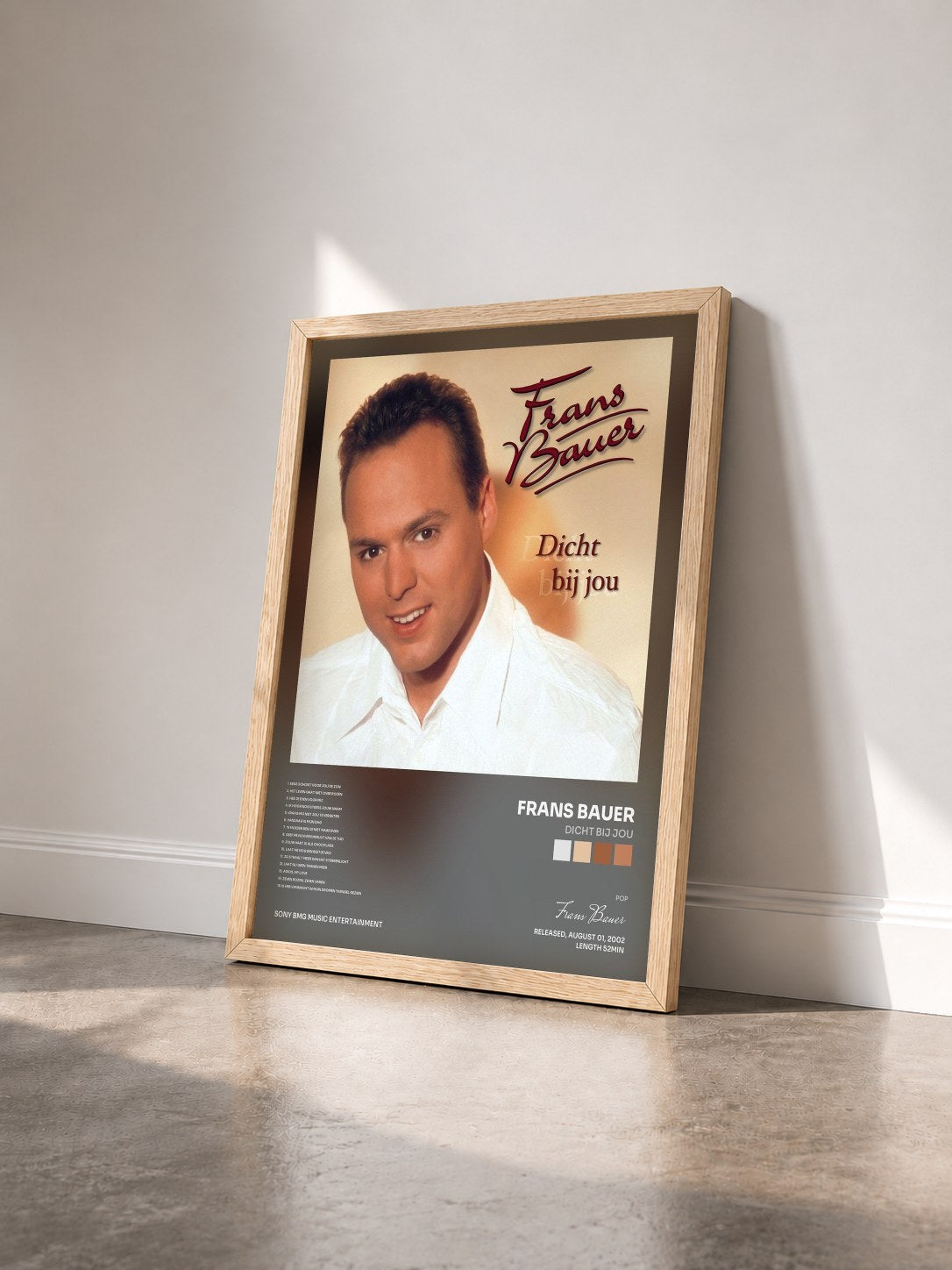 #bois Tableau de l'album Dicht bij jou de Frans Bauer vu de trois quarts, cadre en bois brut