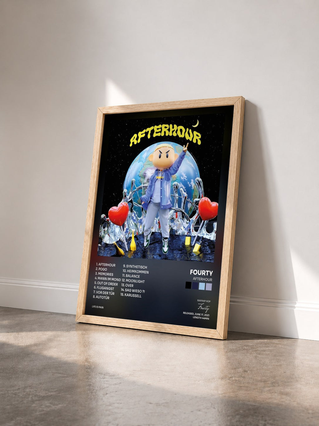 #bois Tableau de l'album Afterhour de Fourty vu de trois quarts, cadre en bois brut