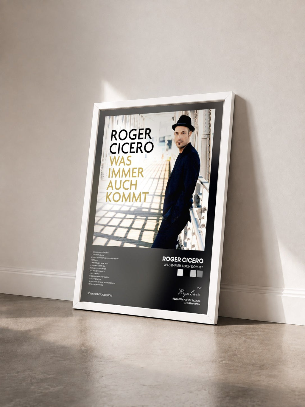 #blanc Tableau de l'album Was immer auch kommt de Roger Cicero vu de trois quarts, cadre blanc