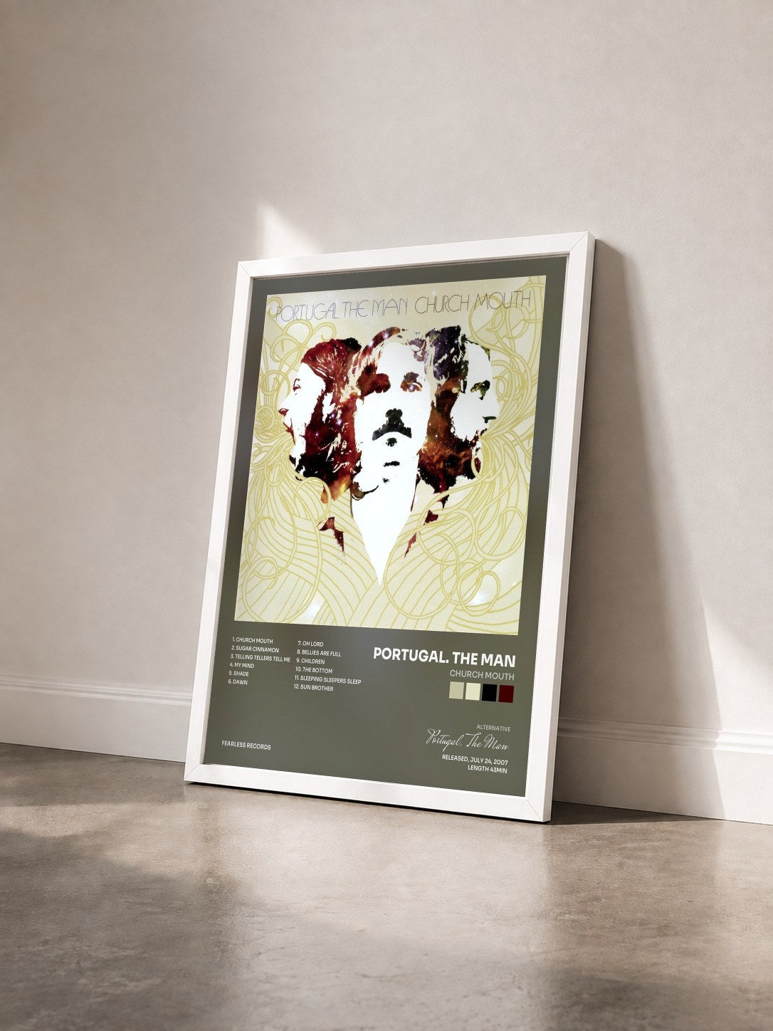 #blanc Tableau de l'album Church Mouth de Portugal. The Man vu de trois quarts, cadre blanc